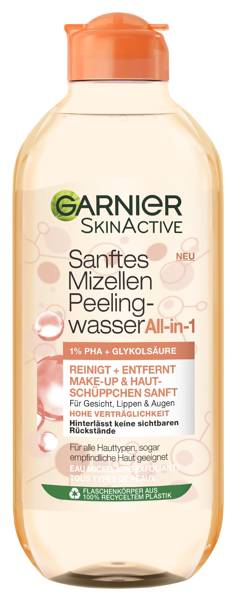 Garnier Gentle Micellar Exfoliating Water, Cleansing Water for Removing Makeup Residues and Dead Skin Dandruff, SkinActive, 1 x 400 ml