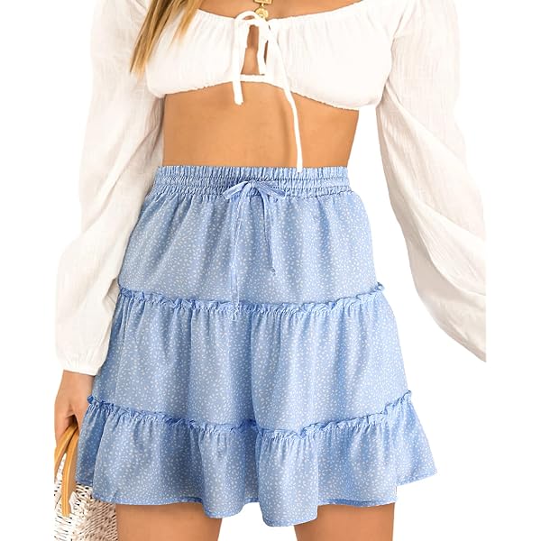 Allegra K Women's Floral Print Drawstring High-Waist Ruffle Hem Mini Skirt - Boho Beach Swing Skirt - View #8