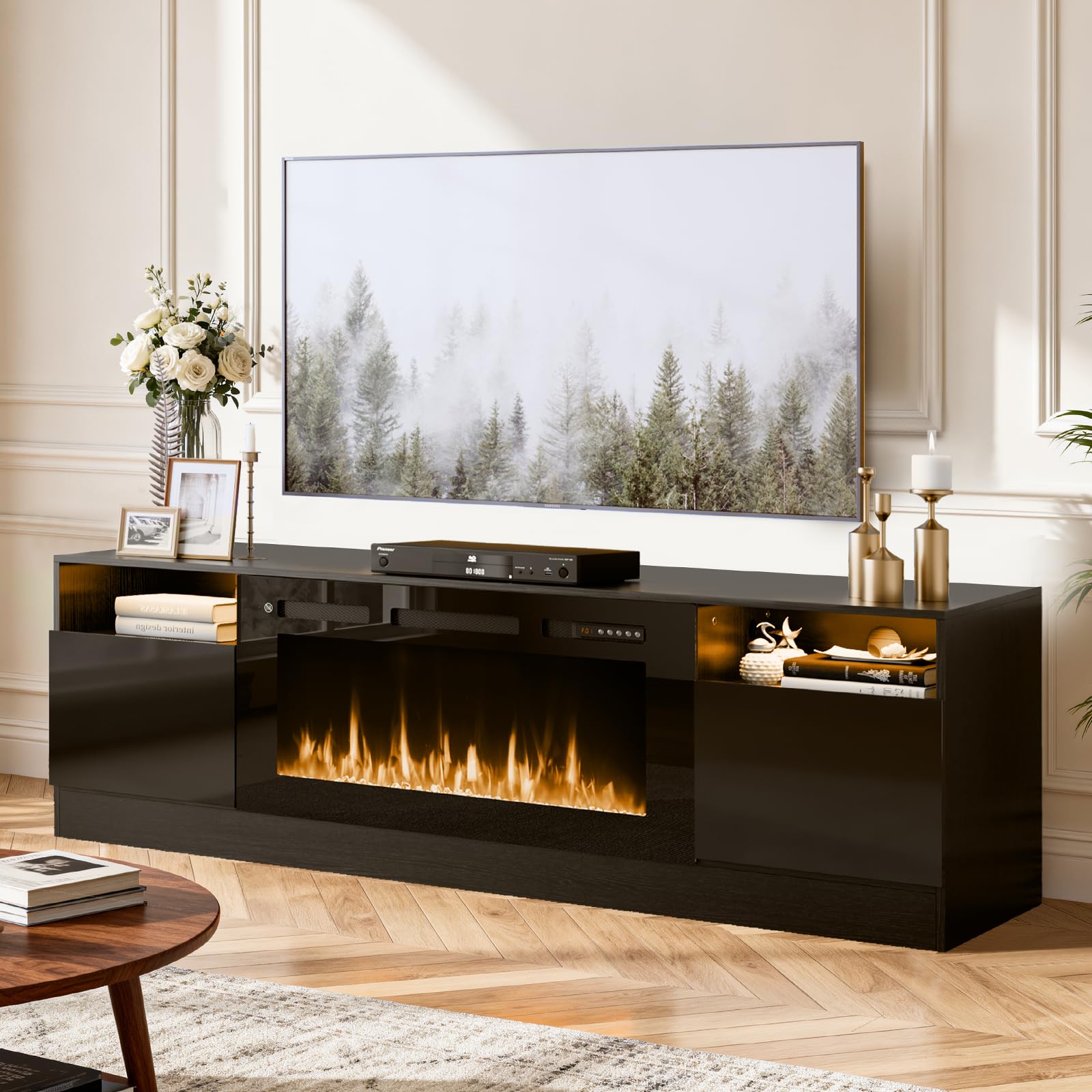 Photo 1 of ****partial set*** box 1 of 2 ****YISUFO 70" TV Stand with 36" Electric Fireplace, Large Modern Media Entertainment Center with Storage Cabinet and 12 Colors LED Lights for TVs Up to 80"