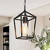 LZZDUJIA Farmhouse Industrial Chandelier, Adjustable Light Pendant for Kitchen Island, Dining Room, Vintage Black Metal Linea