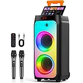 HWWR Karaoke Machine with 2 Wireless Microphones, Big Bluetooth Party Speaker with 500W Peak Power for Adults, PA System with Rolling Wheels and Trolley, Perfect for Outdoor, Home Party, Gatherings