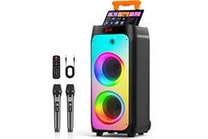 HWWR Karaoke Machine with 2 Wireless Microphones, Big Bluetooth Party Speaker with 500W Peak Power for Adults, PA System with Rolling Wheels and Trolley, Perfect for Outdoor, Home Party, Gatherings