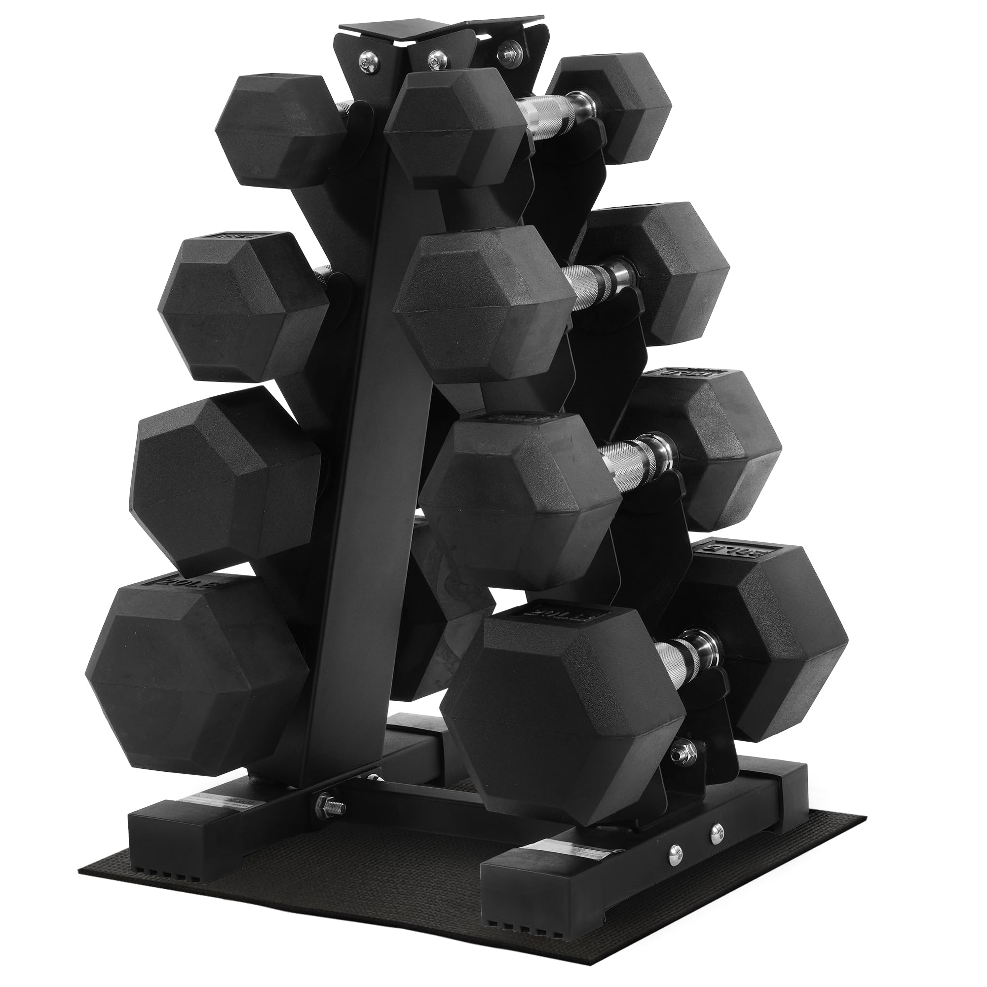 BalanceFrom 100 lb Dumbbell Set with Rack – 5/10/15/20 lb Pairs, Rubber Hex Weights for Home Gym, Cast Iron A-Frame Storage Stand for Full-Body Workout Image