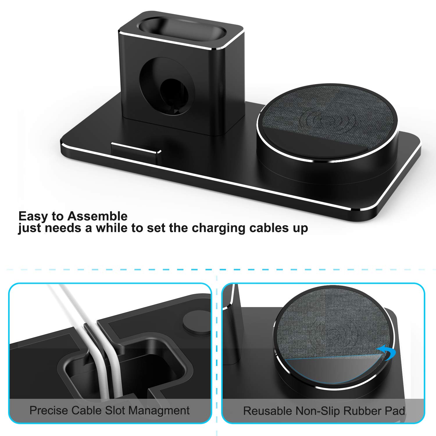 Awelbuy Charging Station for Apple Watch Aluminum Charging Stand Dock for iWatch Series 4/3/2/1, AirPods, 10W Wireless Charger Stand for iPhone X/XS/XR/Xs Max/8/8 Plus