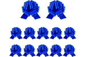 TIADYBOW 12Pcs Large Pull Bow Wrapping Pull Bow Ribbon Pull Bows for Wedding Baskets,Diameter Gift Bows, Large Bows for Presents,Wedding Birthdays Car Decoration (6IN, Blue)