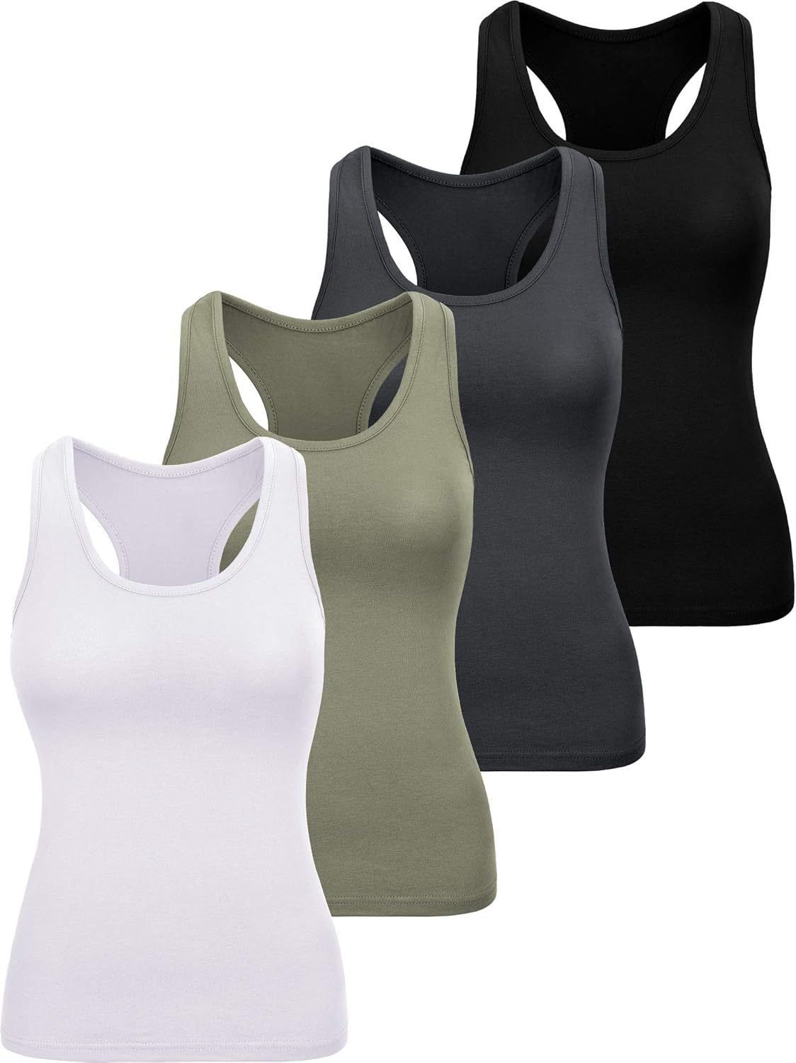 Geyoga 4 Pieces Basic Workout Crop Tank Tops Sleeveless Racerback Sport Tank Top for Women: Clothing