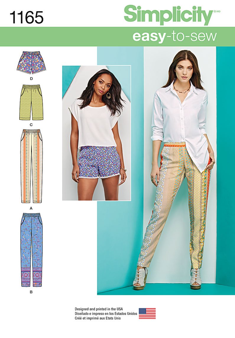 Simplicity Sewing Pattern 1165: Misses' Pull-on Pants, Long Shorts, Size: R5 (14-16-18-20-22), Paper, White