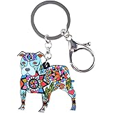BONSNY Pit Bull Dog Key Chain Keyring for Women Gifts Purse Handbag Charm Jewelry