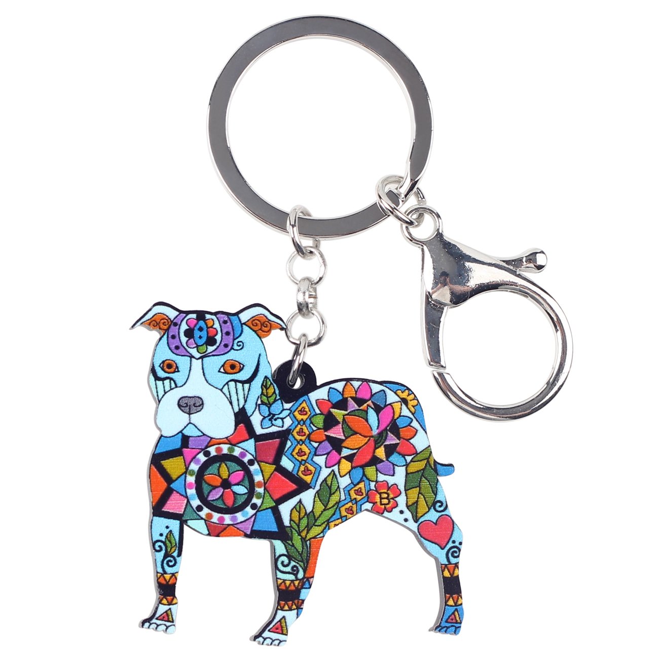 BONSNY Pit Bull Dog Key Chain Keyring for Women Gifts Purse Handbag Charm Jewelry (Blue)
