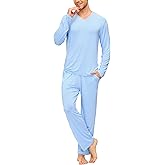 JINSHI Mens Pajamas Set Soft Mens Pjs Lounge Sets Lightweight Long Sleeve Sleepwear Nightwear With Pocket