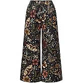 WDIRARA Women's Plus Size Butterfly Floral Print Wide Leg Pants Drawstring Waist Palazzo Pants