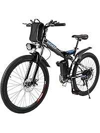 ANCHEER Folding Electric Mountain Bike with 26 Inch Wheel, Large Capacity Lithium-Ion Battery (36V 250W), Premium Full Suspension and Shimano Gear