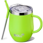 Mollcity Kids Tumbler-12 oz Stainless Steel Double Wall Vacuum Insulated Tumbler Cup with Straw-Reusable Metal Travel Cup with Lids, Leak Proof and BPA Free (Apple Green)