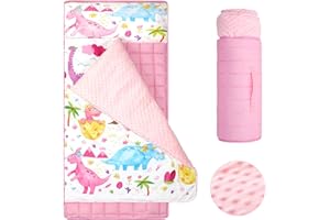 Timgle Toddler Nap Mats for Daycare Toddler Sleeping Bag with Removable Pillow and Soft Blanket for Girls Daycare, Preschool, Kindergarten, Sleepovers(Dinosaur)