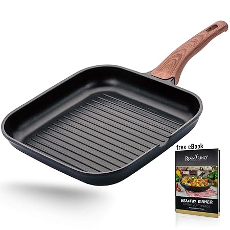 ROSMARINO Aluguss Grillpfanne für Induktion 28 cm - Antihaftbeschichtet Pfanne mit Glatt Mineral Beschichtung entwickelt in D