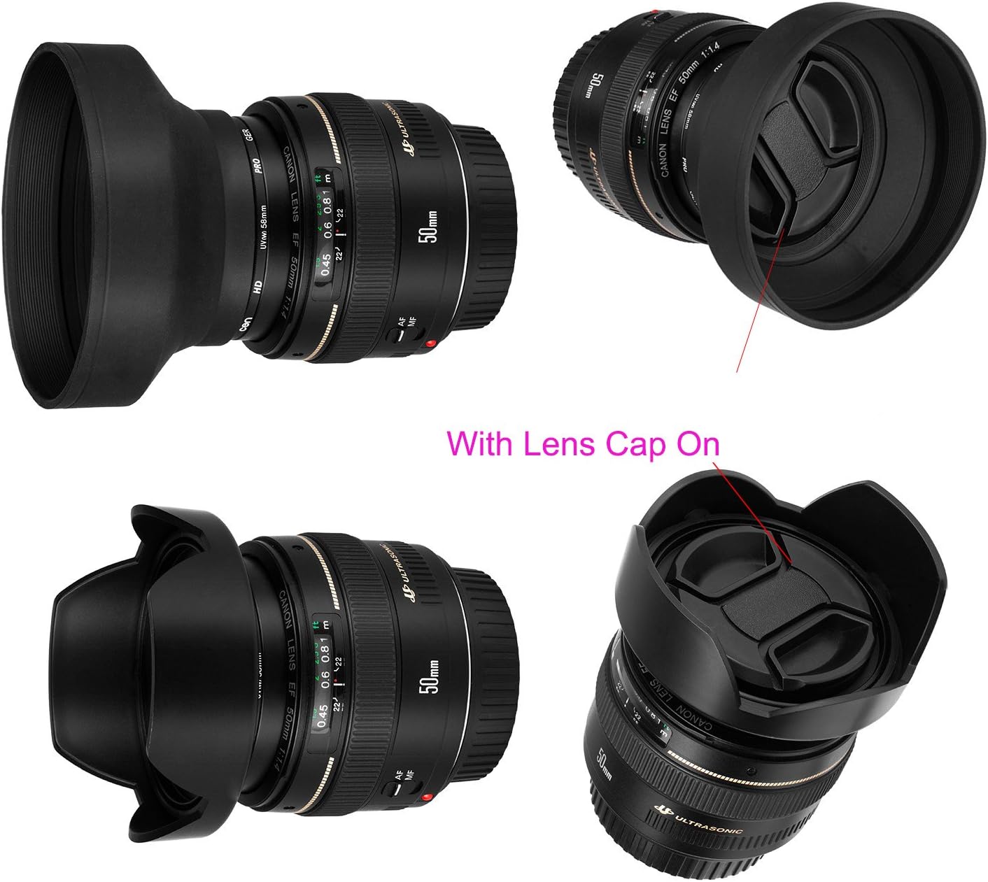 58mm Lens Hood Compatible with EOS 77D 80D 90D Rebel T8i T7 T7i T6i T6s T6 SL2 SL3 DSLR Cameras with Canon EF-S 18-55mm f/3.5-5.6 Lens and Select Nikon Lenses - Image 4