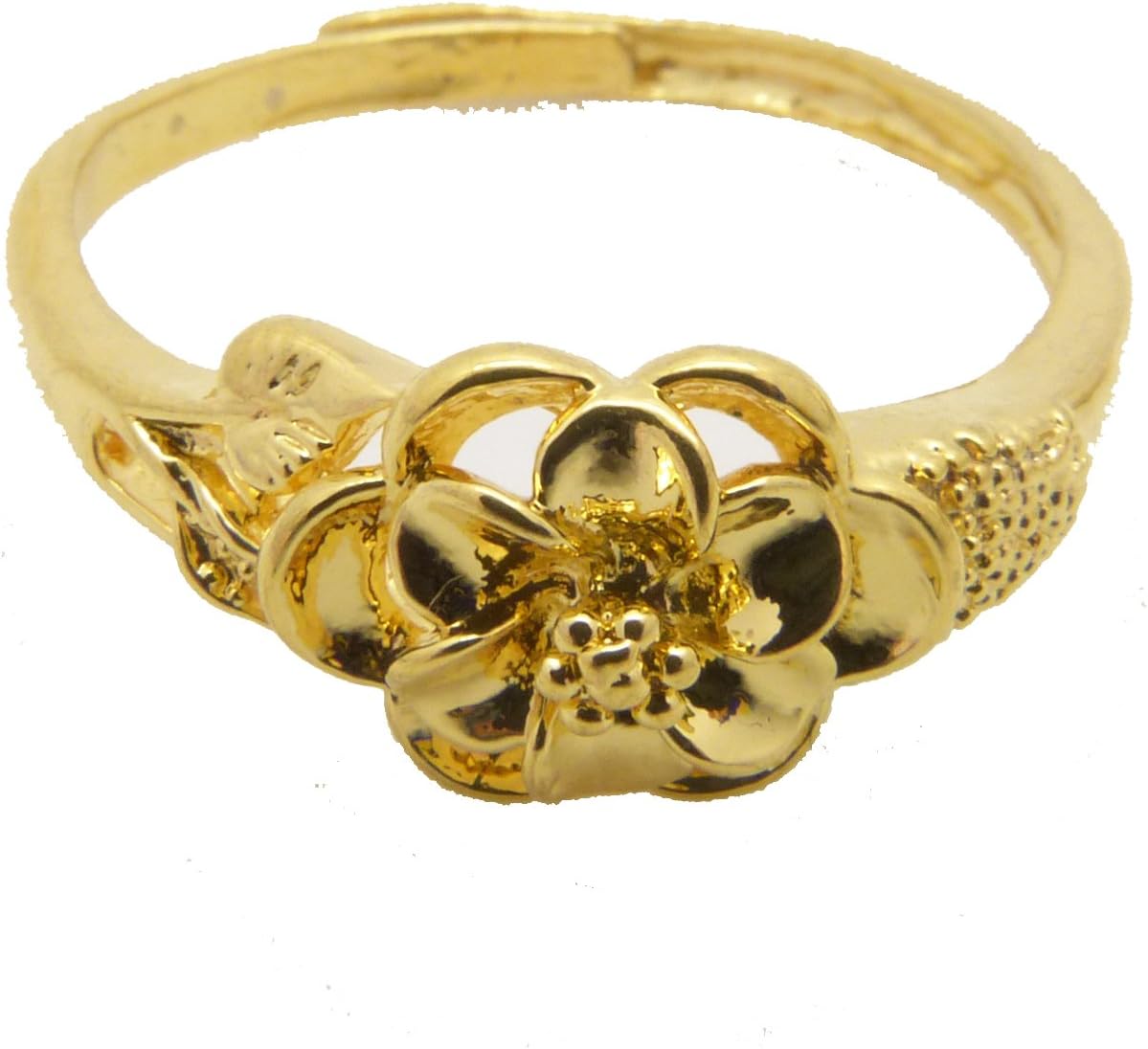 Flashgiftshop Floral Design 24k Yellow Gold Plated Adjustable Women's Live Finger Ring NEW Style