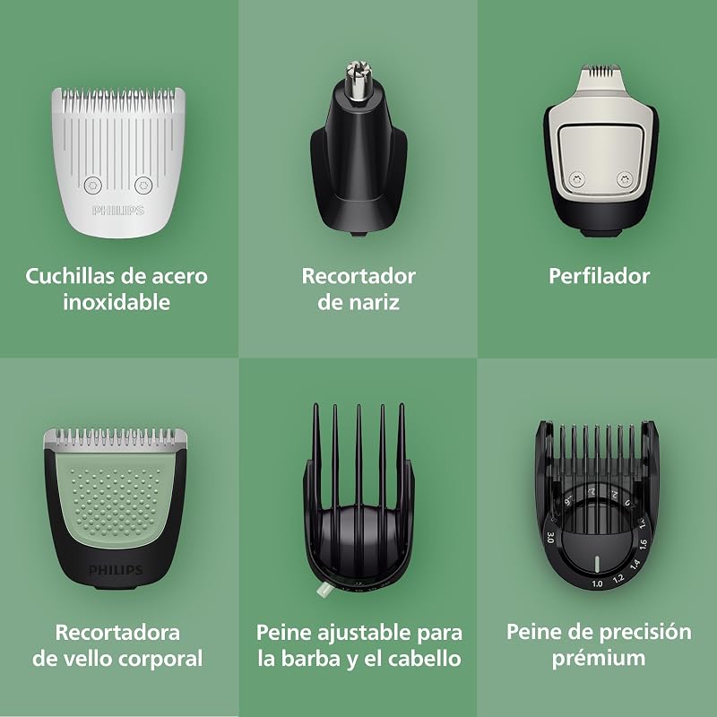 Recortadora todo en uno de 16 en 1 Serie 7000 - Afeitadora y cortapelos hombre para rostro, cabeza y cuerpo, cuchillas de acero autoafilables, 21 longitudes, recargable, MG7931/15