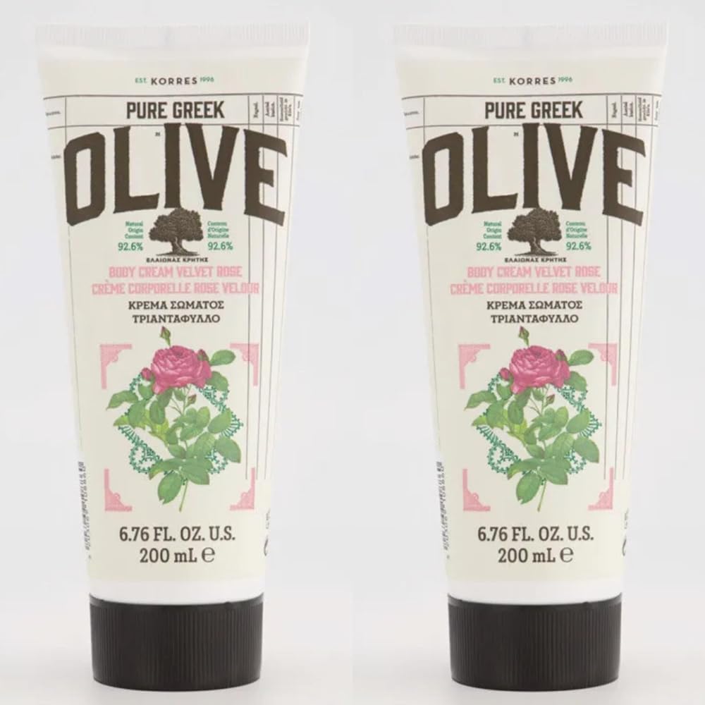 Korres Pure Greek Olive Body Cream Velvet Rose 200mL Hydrating Moisturizer