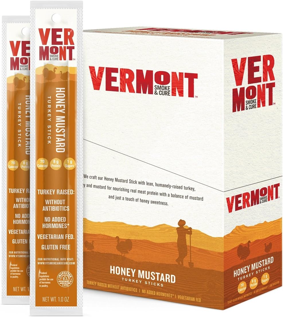 Vermont Smoke & Cure Meat Sticks, Turkey, Antibiotic Free, Gluten Free, Honey Mustard, 1oz Stick, 24 Count