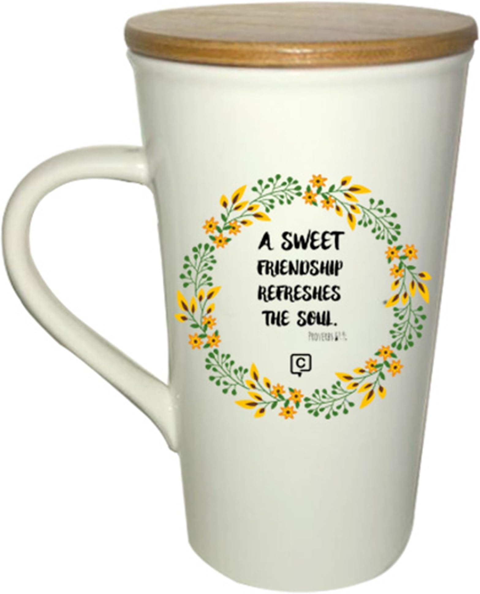 "A Sweet Friendship Refreshes The Soul" Proverbs 27:9; 16 Ounce Ceramic Mug with Bamboo Lid/Coaster; Best Friend Mug; Adult Baptism: Friend Mug; Religious Mug