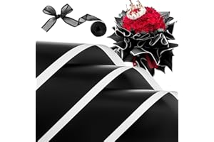 ZORRITA 20 Sheets Frosted Flower Bouquet Wrapping Paper, Waterproof Flower Wrapping Paper with Ribbons Floral Paper for Florist Supplies, 22.8 x 22.8 Inch (Black)