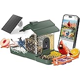 2-in-1 Bird Bath and Bird Feeder with Cameras Solar Powered 2K Dual Cameras Birds Feeder and Bath for Outside Yard Garden, Gift for Dad Mom Kids (Dark Green + Orange)