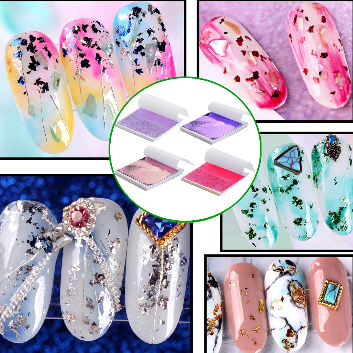 Y-Axis 4 Colors Gold Leaf Sheets Set of 200 Imitation Gold Leaf Leafing Sheets Foil Paper for Slime Nails Paintings