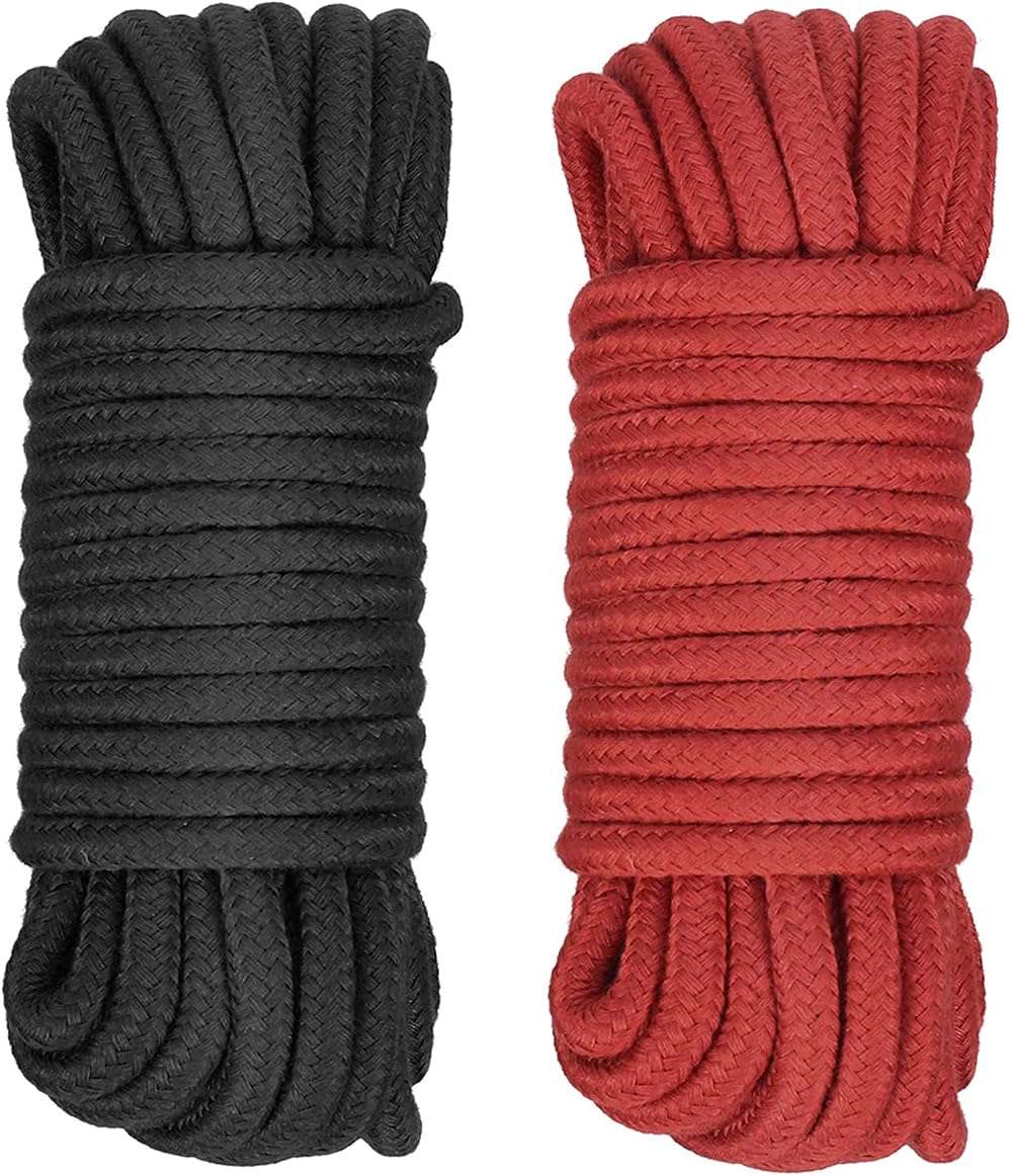 metagio 2 Pack 8MM Thick Cotton Rope 5M Rolls Black Red All Purpose Soft Twisted