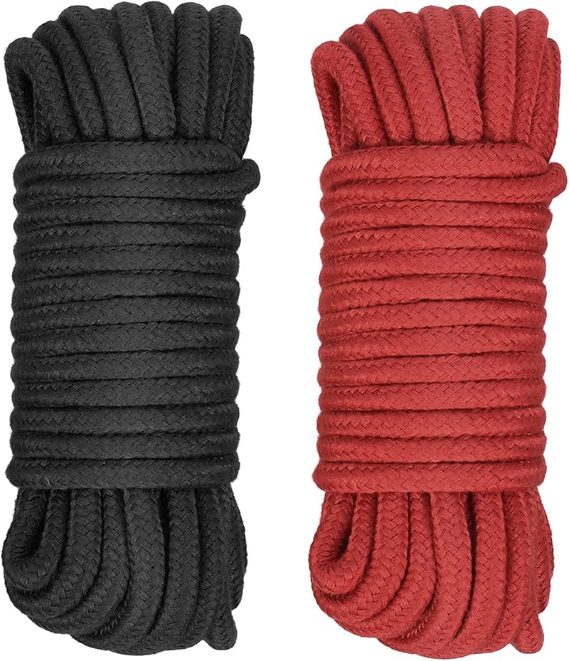 metagio 2 Pack 8MM Thick Cotton Rope 5M Rolls Black Red All Purpose Soft Twisted