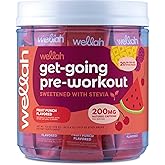 Wellah Get-Going Fruit Punch Flavored Pre-Workout Stickpacks (20 Servings) - with Citrulline Malate and L-Theanine, 200mg of Natural Caffeine & 1000mg of Beta-Alanine