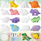 Reallnaive 8 Pack Dinosaur Ceramic Painting Kit for Kids & Adults | Ready to Paint Ceramic, Paintable Plaster Figurines Bulk, Blank Bisque Unpainted, Dinosaur DIY Crafts, Brush Palette Paint