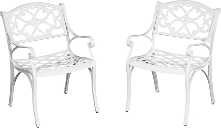 Amazon Com Biscayne White Arm Chair Pair By Home Styles Patio Dining Chairs Garden Outdoor