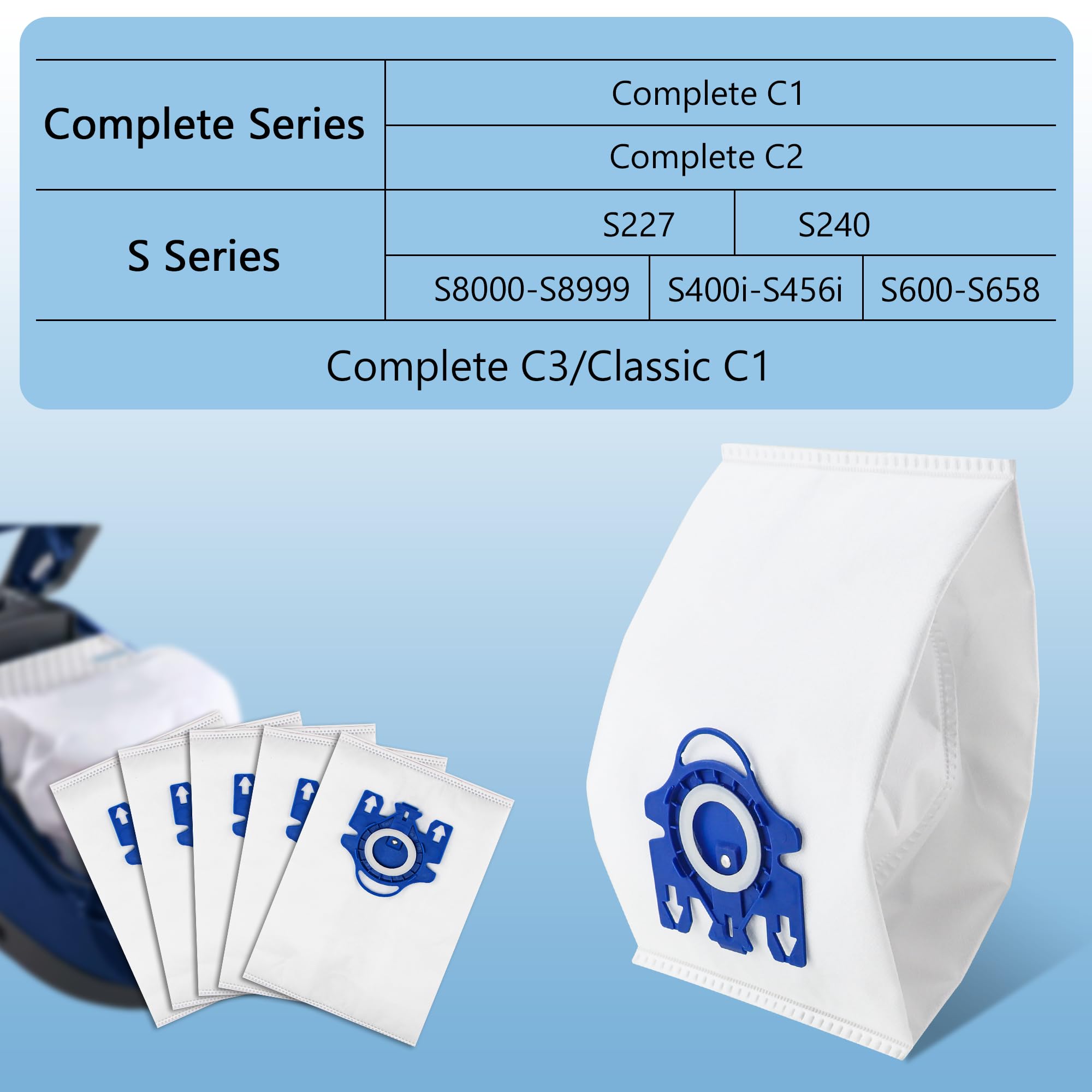 Improvedhand 10 Packs 3D Airclean Bags Replacement for Miele GN Vacuum Cleaner Bags Fit for Miele Classic C2 C3 S2 S5 S8 S400 Series with Motor Protection Filters, AirClean Filters