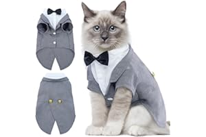 DENTRUN Cat Tuxedo Outfit, Sphynx Cat Costume Formal Suit with Bow Tie, Stylish Cat Shirt Fashion Apparel Fancy Clothes, Kitten Formal Attire Wedding Onesie Costume for Cats Only