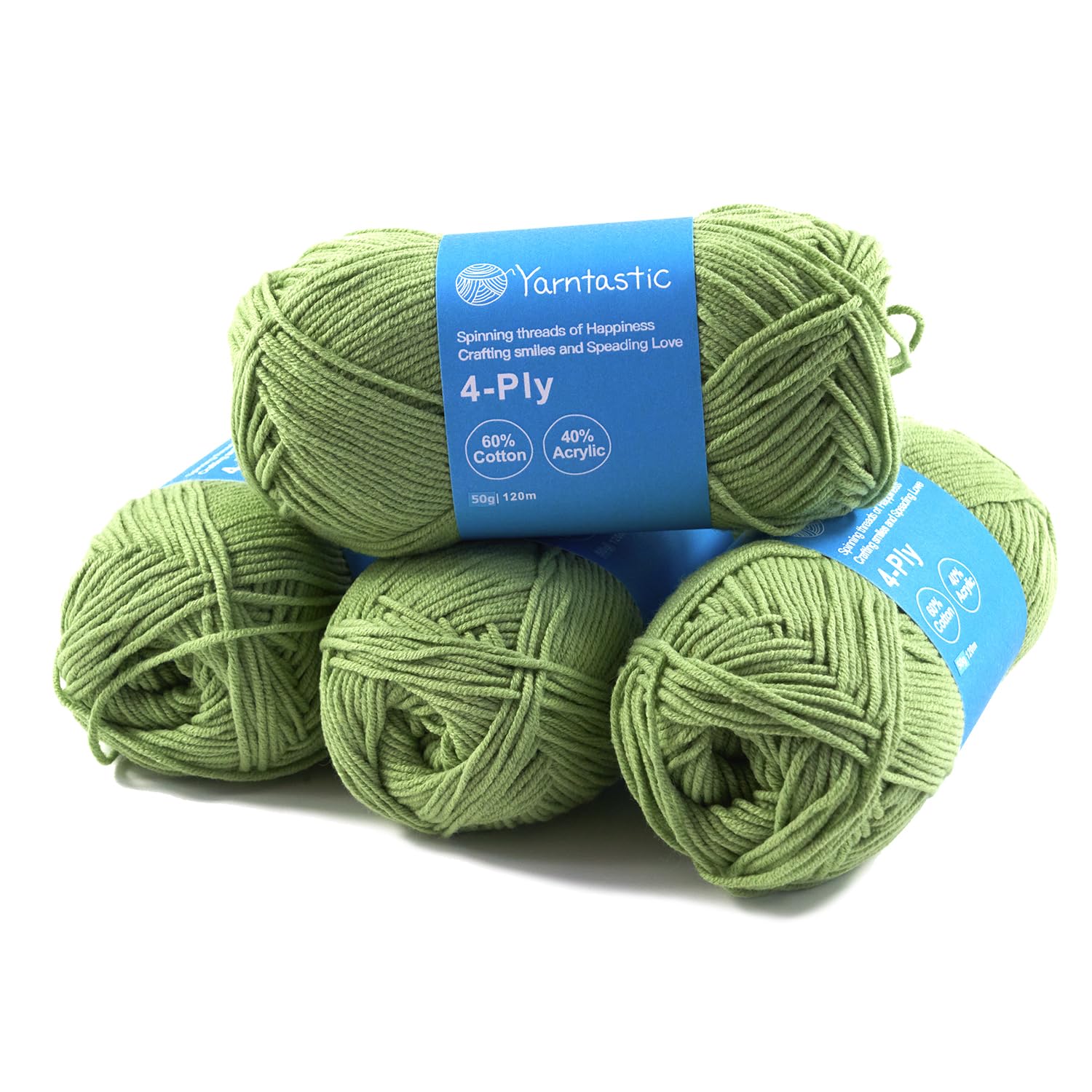 Yarntastic 50g x 4 Balls in a Pack, 4 Ply Yarn, 16 Wraps per inch (About 2.5cm), 60% Cotton 40% Acrylic Blended, 43 Colour Choices; for Knitting, Crochet, Amigurumi, Baby Blanket, Clothing and Others โ image 1