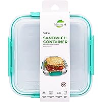 Biosmart Sandwich Container: Reusable, BPA Free Plastic Food Storage with Snap-Off, Leak-Proof Lid