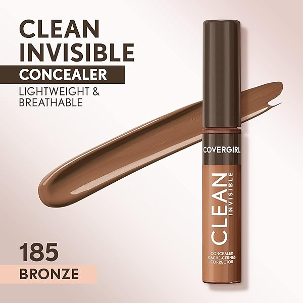 COVERGIRL CLEAN INVISIBLE CONCEALER, LIGHTWEIGHT, HYDRATING, VEGAN FORMULA, BRONZE 185, 0.23OZ
