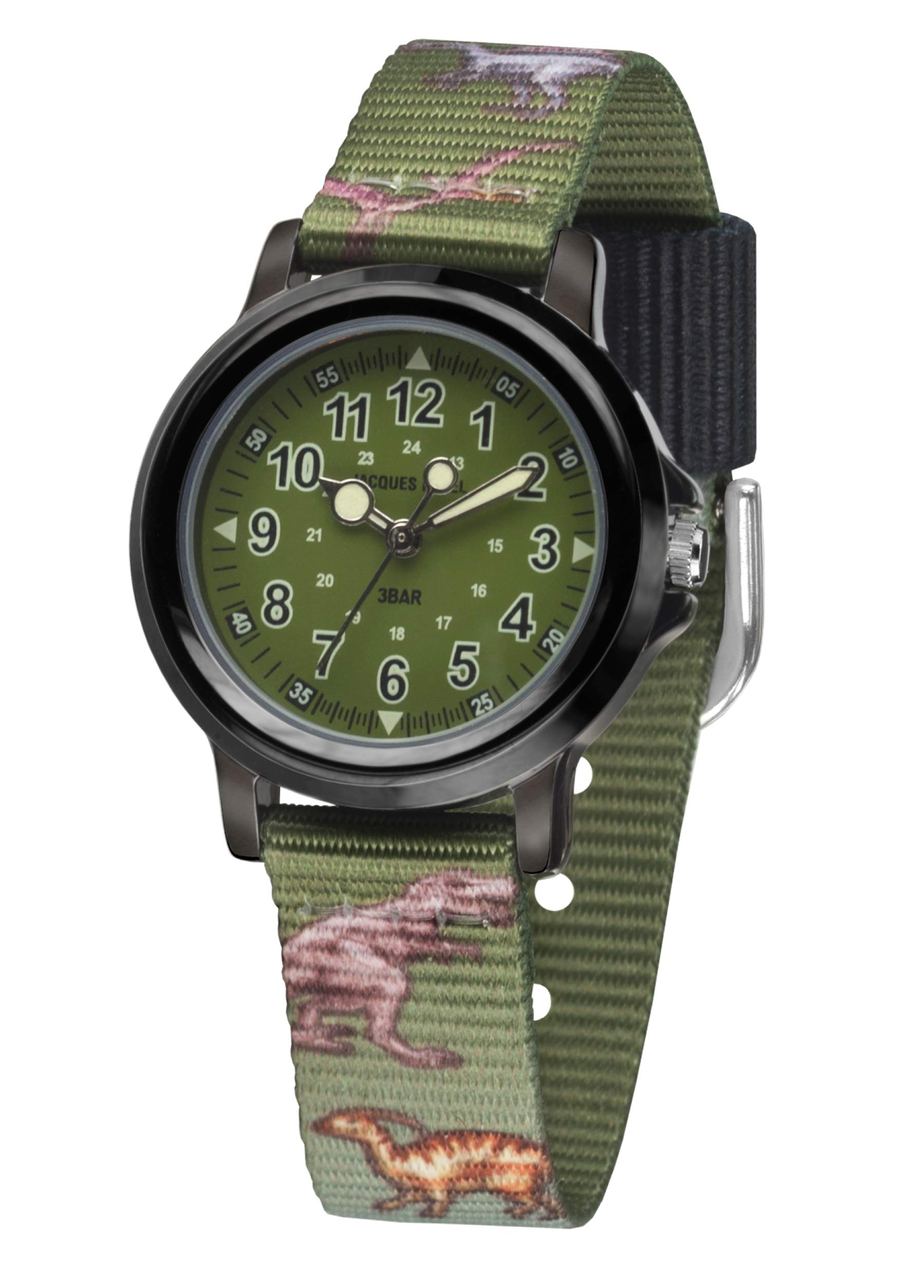 JACQUES FAREL KSB 989 Boys' Watch with Fabric Strap Metal Black Green Quartz Analogue
