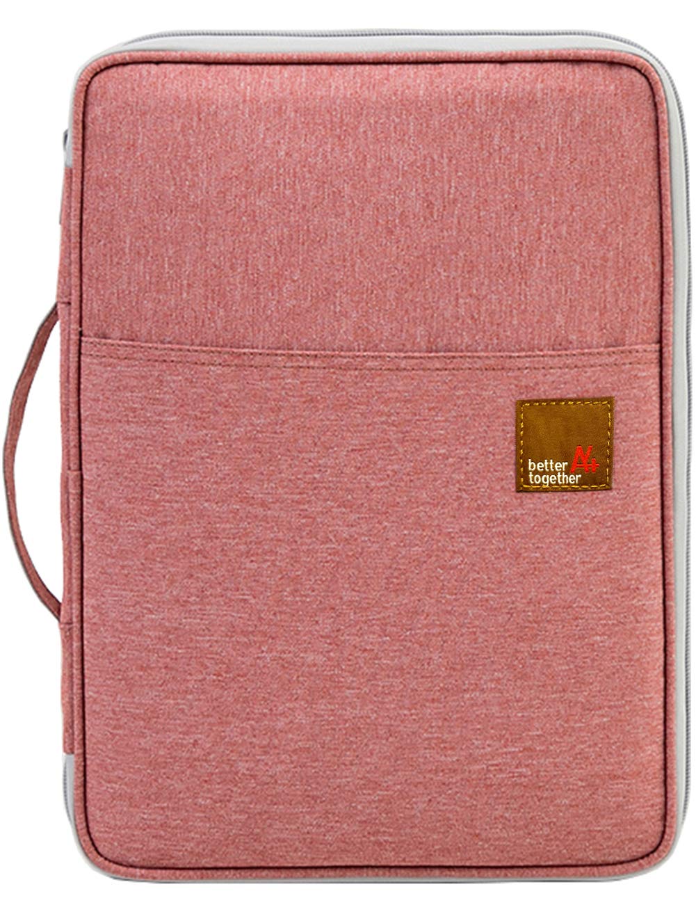 Multi-Functional A4 Document Bags Portfolio Organizer-Waterproof Travel Pouch Zippered Case for Ipads, Notebooks, Pens, Documents by Mygreen (Salmon Pink)