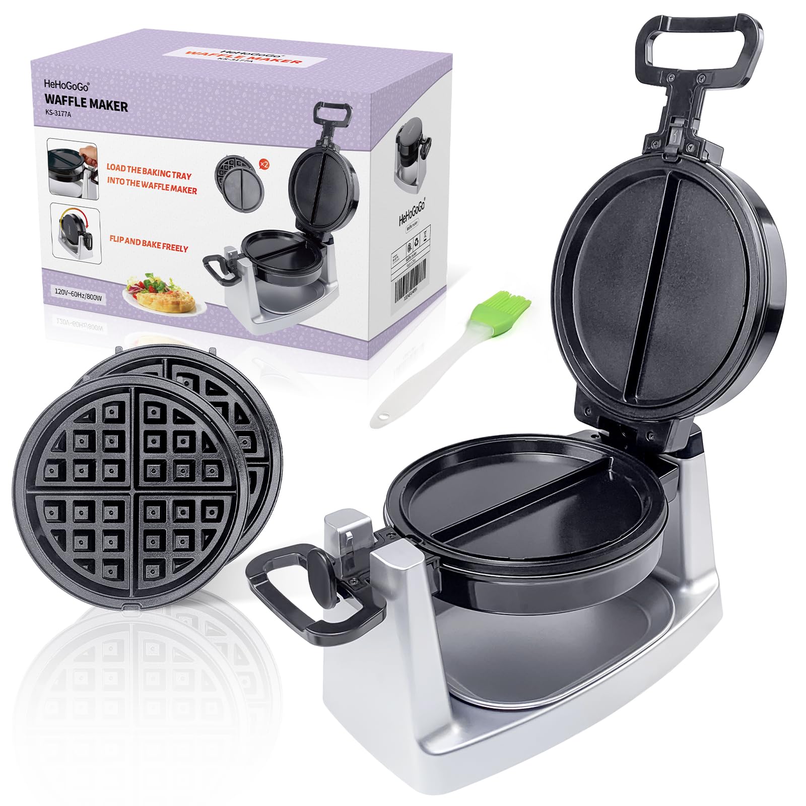 Photo 1 of HeHoGoGo Rotating Waffle Maker 2 in 1 Omelet Maker with Removable Plates Belgian Waffle Iron 180 Degree Rotating Non Stick