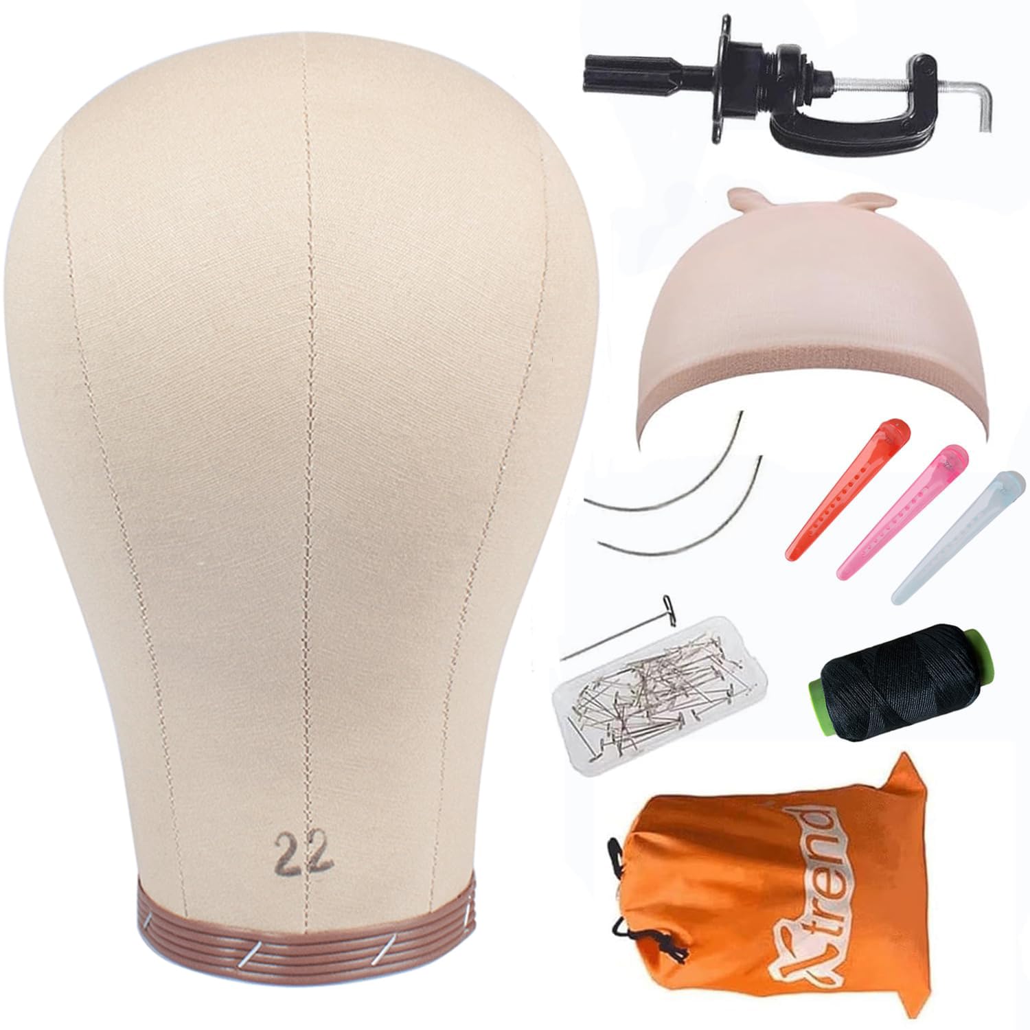 Xtrend 22 Inch Cork Canvas Head DIY Head Weft/Hair Extension/Lace Wig Styling Mannequin Head Cork Canvas Block Head for Making Wigs Wig Head with Wig Stand