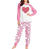 Valentines Pajamas for Women Valentines Day Long Sleeve Shirts and Pants Love Heart Graphic Pajamas Set Sleepwear