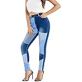 THUNDER STAR Women High Waist Patchwork Jeans Stretchy Denim Pants