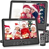 WONNIE 10.5" Two Car DVD Players Portable Dual Screen Headrest Video Player, Play Same or Two Different Movies with 5-Hour Rechargeable Battery, 2 AC Adapters, 2 Mounting Brackets, Support USB/SD Card