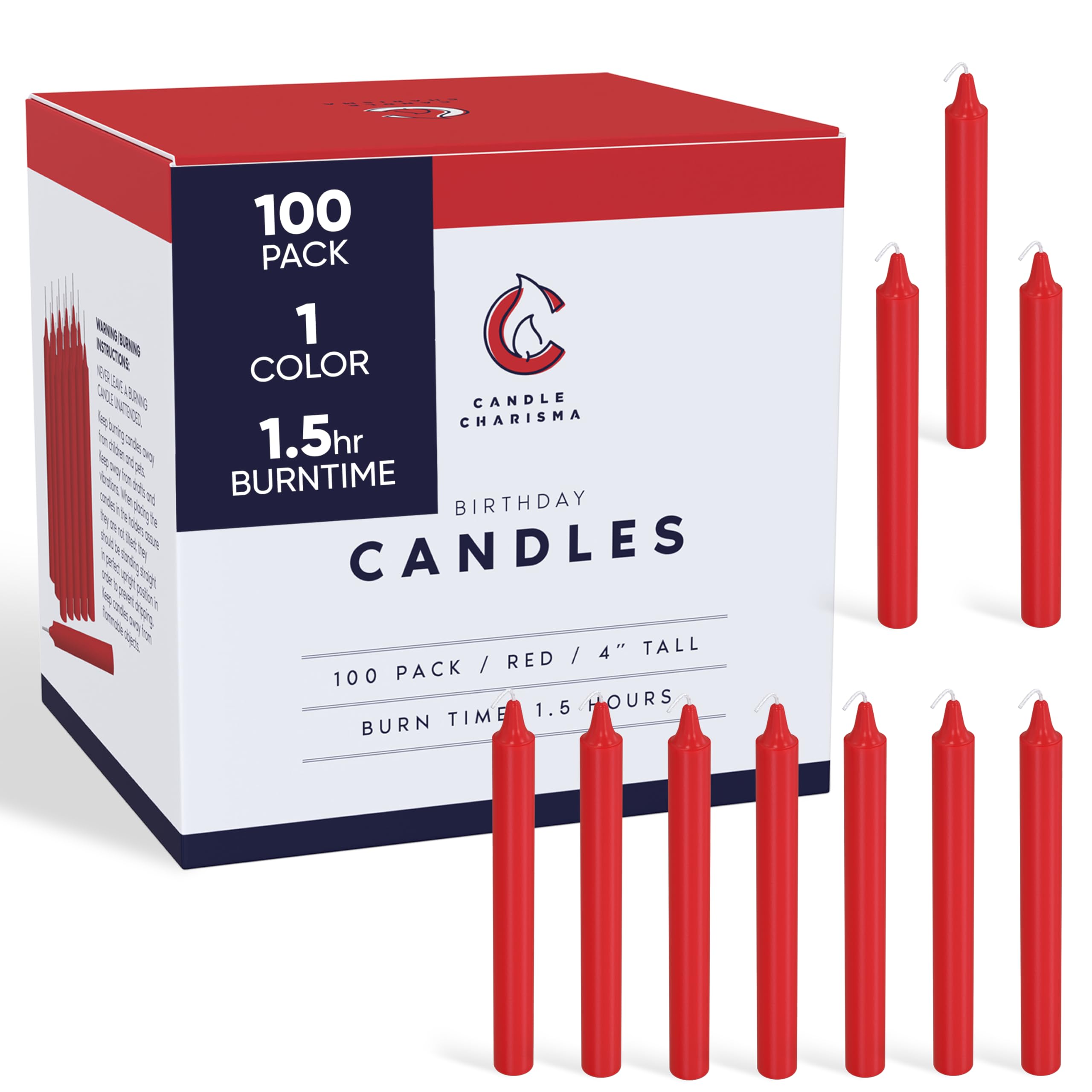 Candle Charisma 100 Red Spell Candles - 4" Unscented Paraffin Chime Candles, Smokeless & Dripless, Colored Candles, Long Burn Time 0.43" Thick Taper Candles for Rituals,Birthdays and Parties — image 1