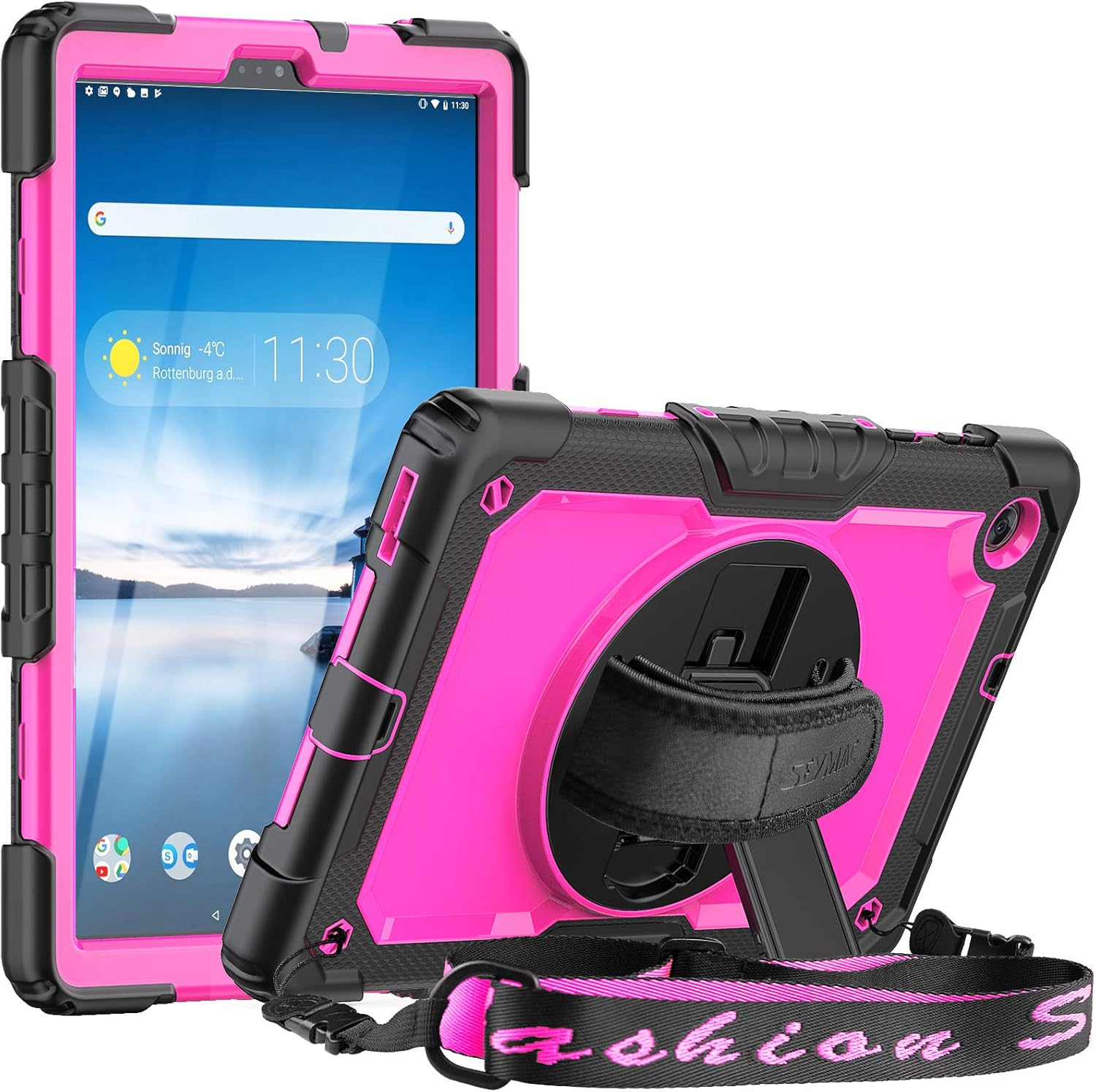 SEYMAC Case for Lenovo Tab M10 FHD Plus 10.3 Inch (2020 2nd Gen), Shockproof Rotatable Handle Stand Cover with Screen Protector Kids Friendly Case for Lenovo Tab M10 Plus TB-X606F TB-X606X,Black/Pink