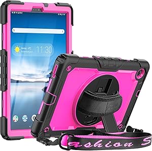 SEYMAC Case for Lenovo Tab M10 FHD Plus 10.3 Inch (2020 2nd Gen), Shockproof Rotatable Handle Stand Cover with Screen Protector Kids Friendly Case for Lenovo Tab M10 Plus TB-X606F TB-X606X,Black/Pink