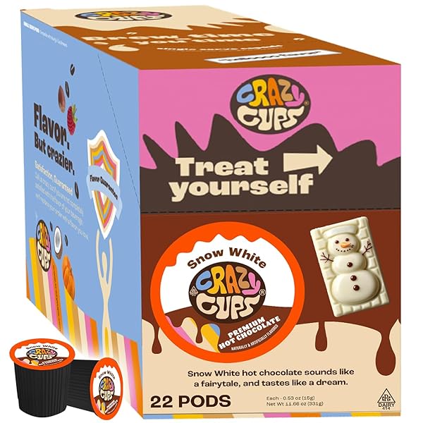 CRAZY CUPS WHITE HOT CHOCOLATE PODS, RICH & CREAMY FLAVORED HOT CHOCOLATE SINGLE SERVE CAPSULES FOR KEURIG K CUP BREWERS, 22 COUNT