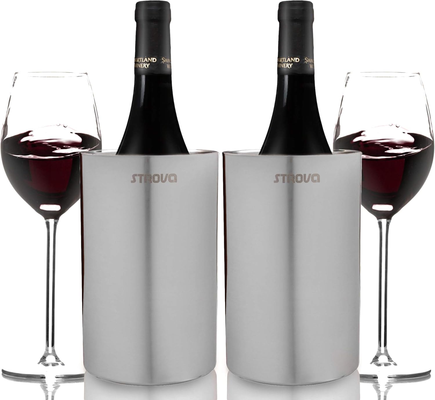 Strova Wine Bottle Chiller (Set of 2) Double Wall Stainless Steel Insulation for Party, Event or Hosting – Insulated Cooler Bucket Fits Standard Sized Wine and Champagne Bottles